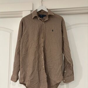 Ralph Lauren Brown and White Check Button-Down Shirt